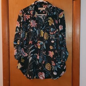 Ann Taylor LOFT Teal Floral Sheer Blouse
